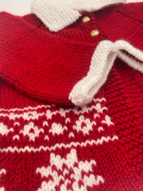 2 Y Red Acrylic Snowflake Knit Cardigan