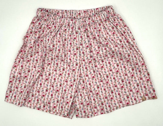 4 Y Shorts - Light Pink Candy Cane Stripe w/Flowers Vintage Print