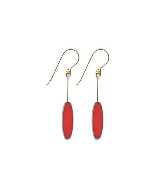 Red Ellipse Earrings with Platinum Edging