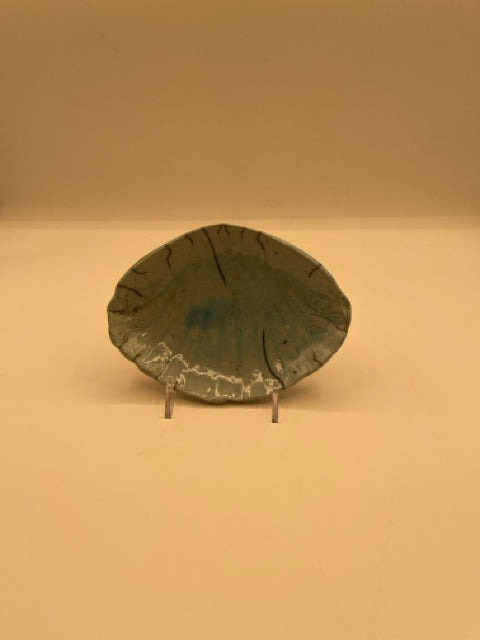 Raku Light Turquoise Blue Shell Shaped Trinket Dish