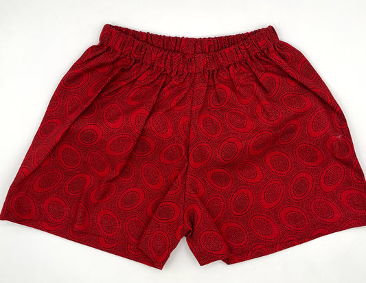 2 Y Shorts - Red w/Black Circles Vintage Print