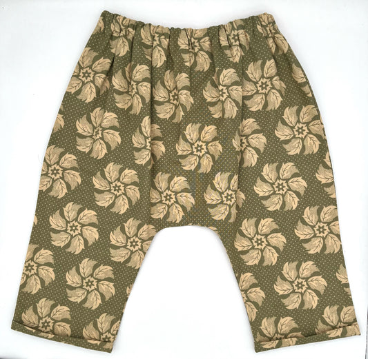 2-3 Y Happy Pant -  Sage & Cream Geometric Flower Vintage Fabric