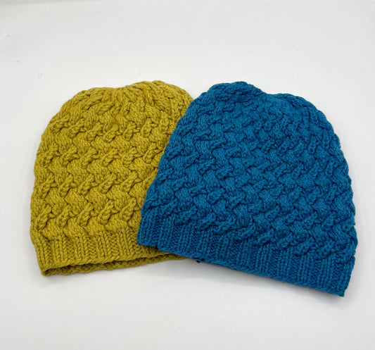 M/L Mustard or Blue Cashmere Wool Cable Knit Hat