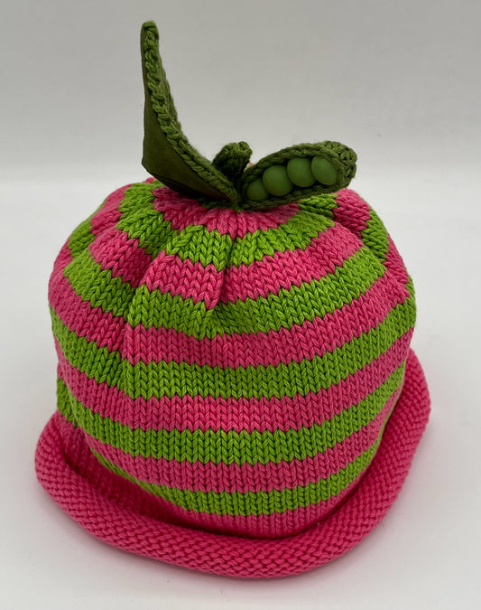 1-2 Y Lime and Hot Pink Striped Cotton Knit Sweet Pea Hat