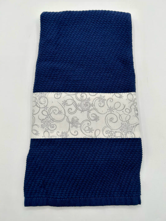 Navy Towel with Snowflake Trim