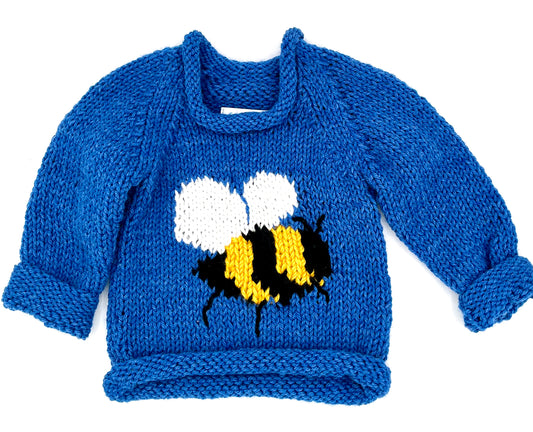 12 M Denim Blue Acrylic Knit Sweater with Bumble Bee