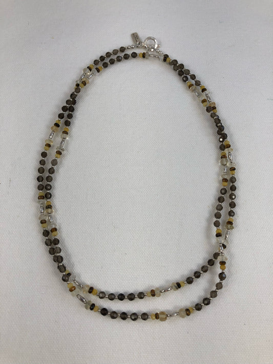 Smoky Quartz, Citrine, Hill Tribe Silver, Yellow Jade Tigers Eye Necklace