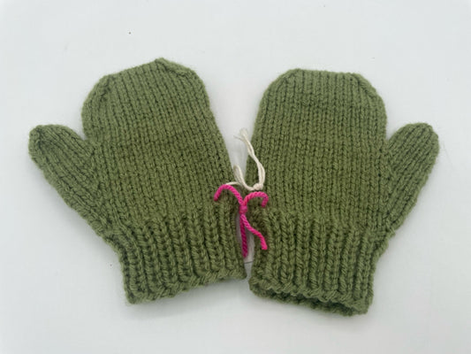 2-4 Y Children's Leaf Green Acrylic Knit Mittens with String