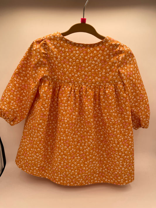 9-12 M Dress - Apricot w/White & Pink Floral Print