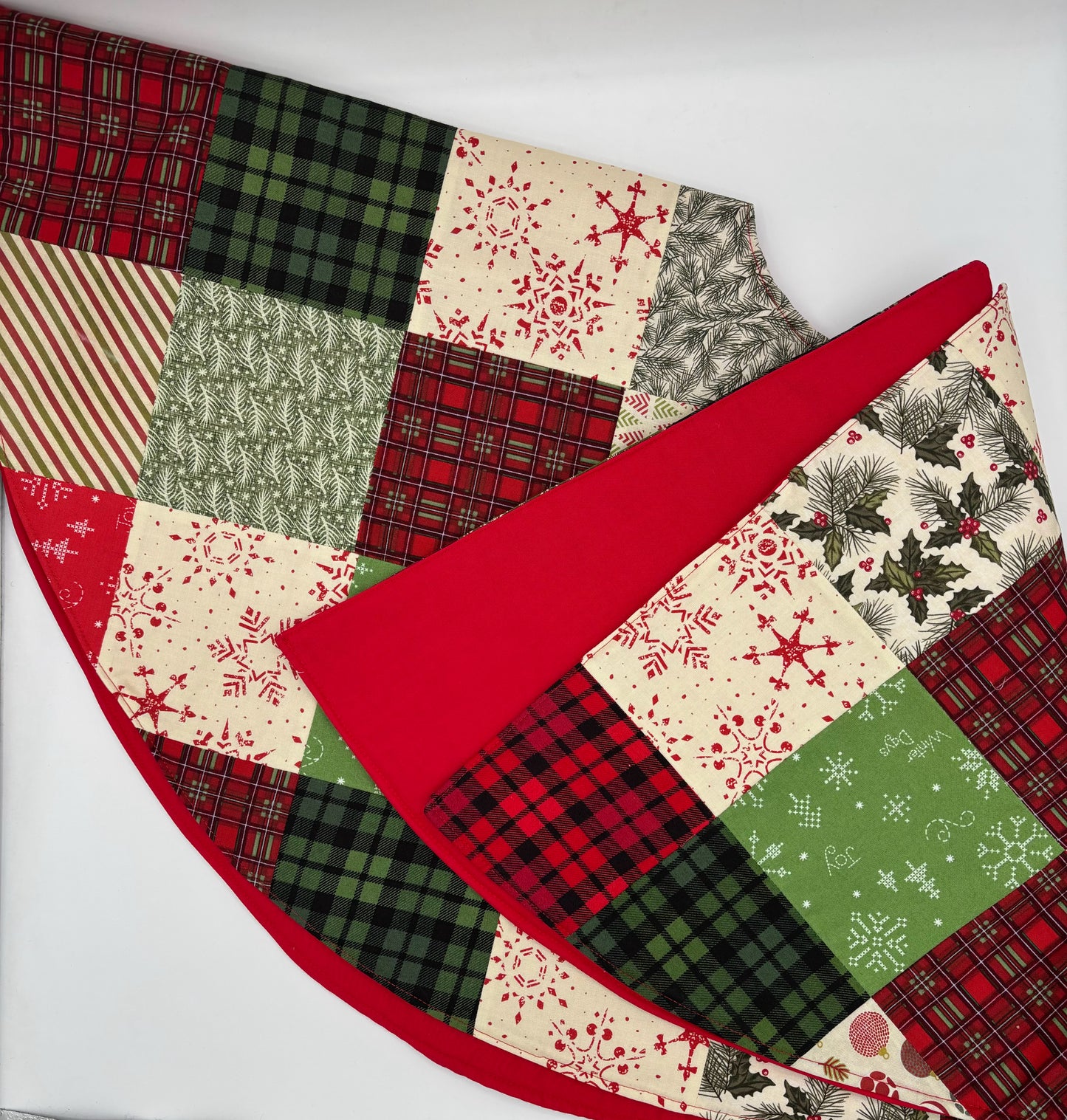 Red Green White Patchwork Tree Skirt