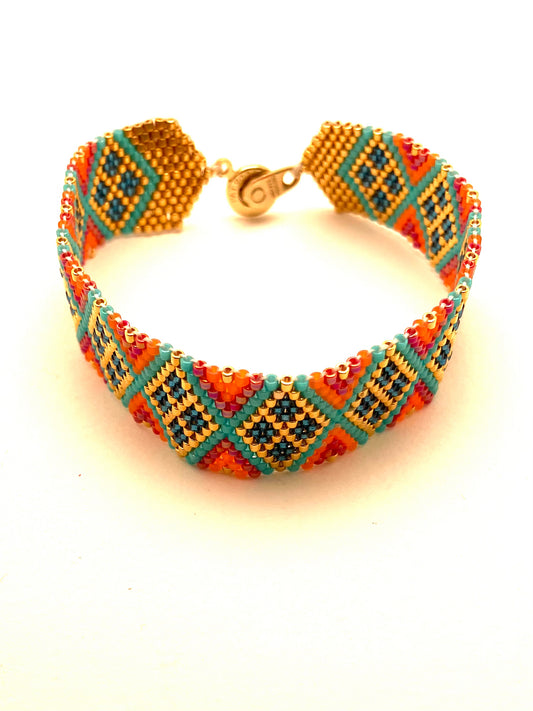 Beaded Chevron Bracelet, Turquoise and Orange