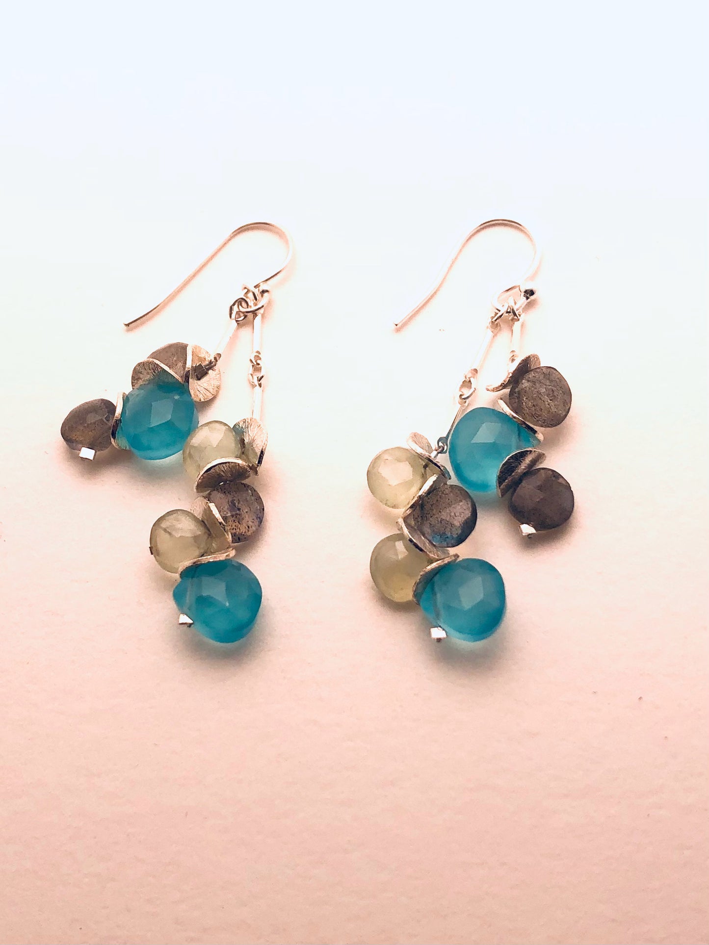 Signature Water Color Earrings, Labradorite, Prehnite, Chalcedony, Sterling