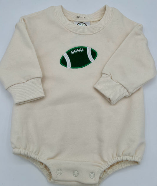 18 M Onesie Sweatshirt Long Sleeve - Cream w/Green & White Football Applique