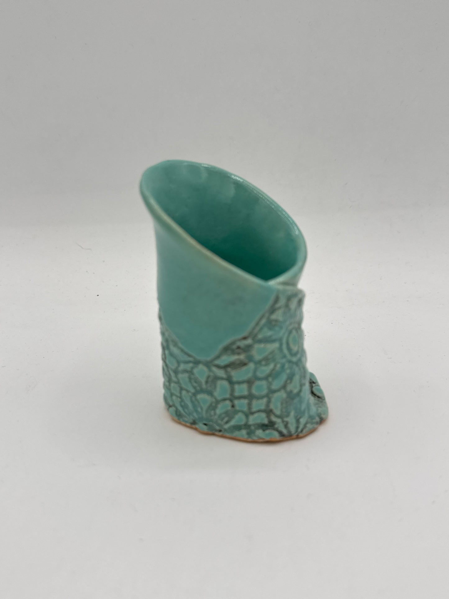 TIny Wrapped Pot With Inlaid Lace Design