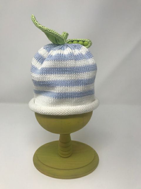 0-3 M Light Blue & White Stripe Cotton Knit Sweet Pea Hat