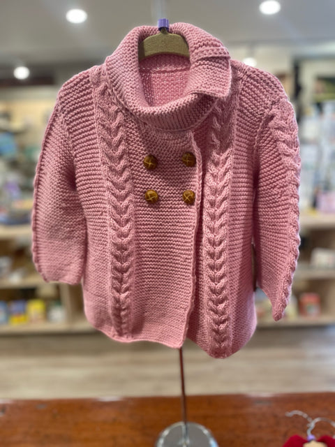 12-18 Pink Acrylic Cable Knit Jacket