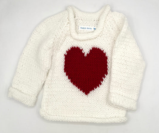 12 M White  Acrylic Knit Sweater with Red Heart