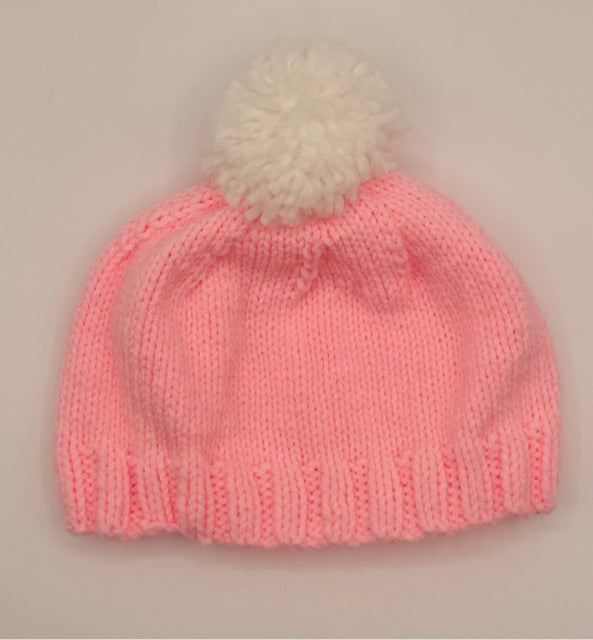 Pink Acrylic Knit Beanie with Pom Pom