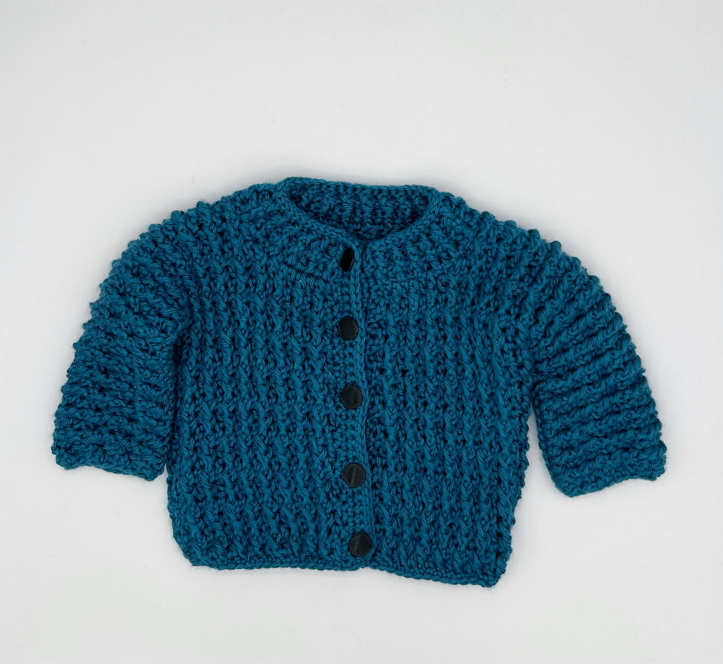 6-9 M Peacock Blue Acrylic Crochet Cardigan