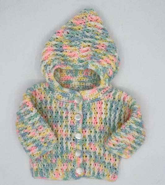 6-9 M Pastel Acrylic Crochet Cardigan with Hood