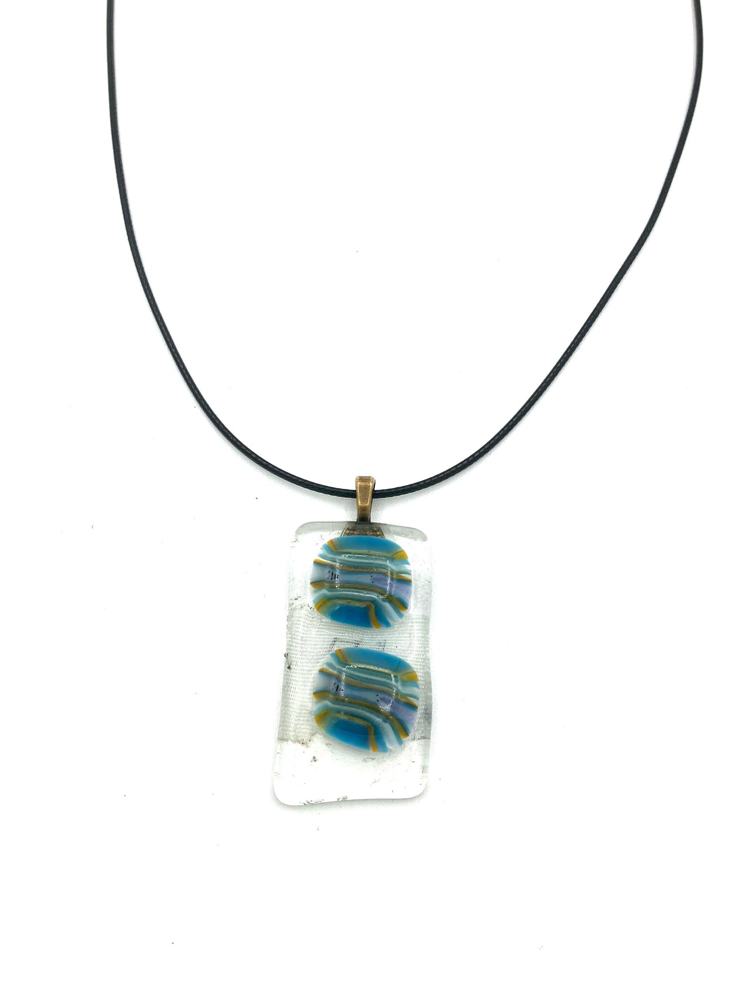 Necklace with Fused Glass Pendant, Small Pendant, Clear with Green Stripes