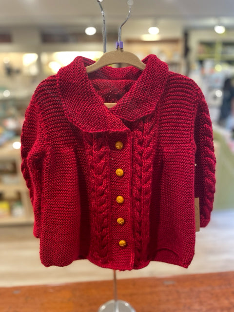 12-18 M Red Acrylic Cable Knit Jacket