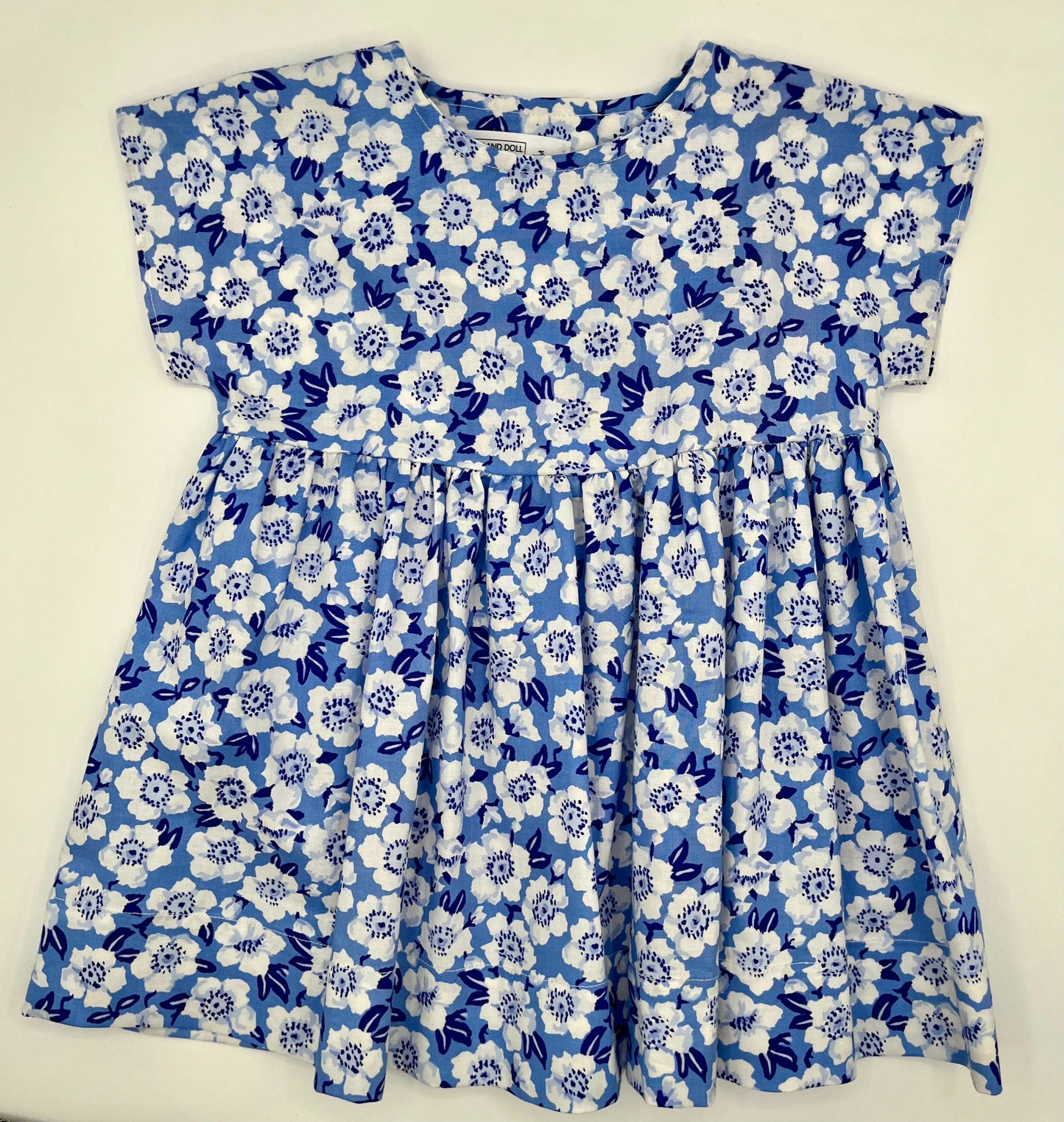 1 Y Dress - Blue w/White Flowers Vintage Print Baby