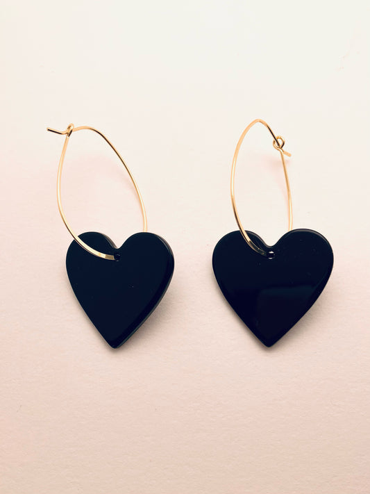 Acrylic Heart Earrings, Black