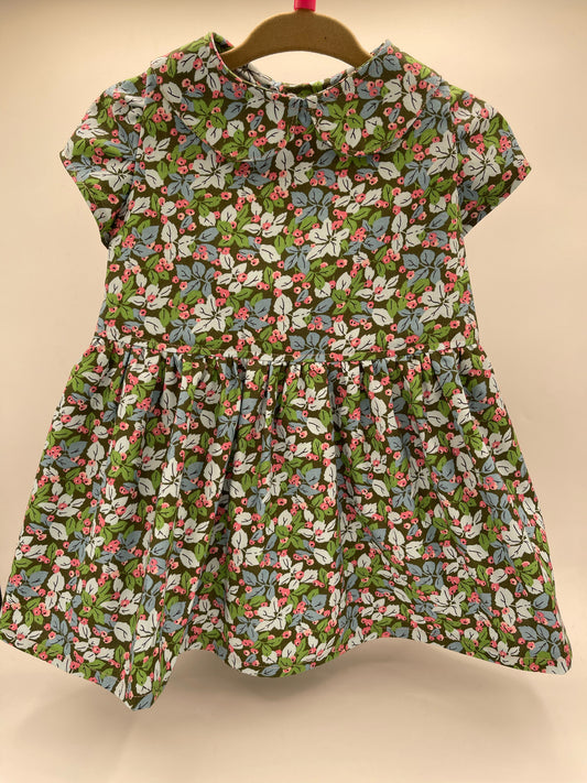 9-12 M Dress - Cap Sleeve Blue/Green Liberity Floral Print