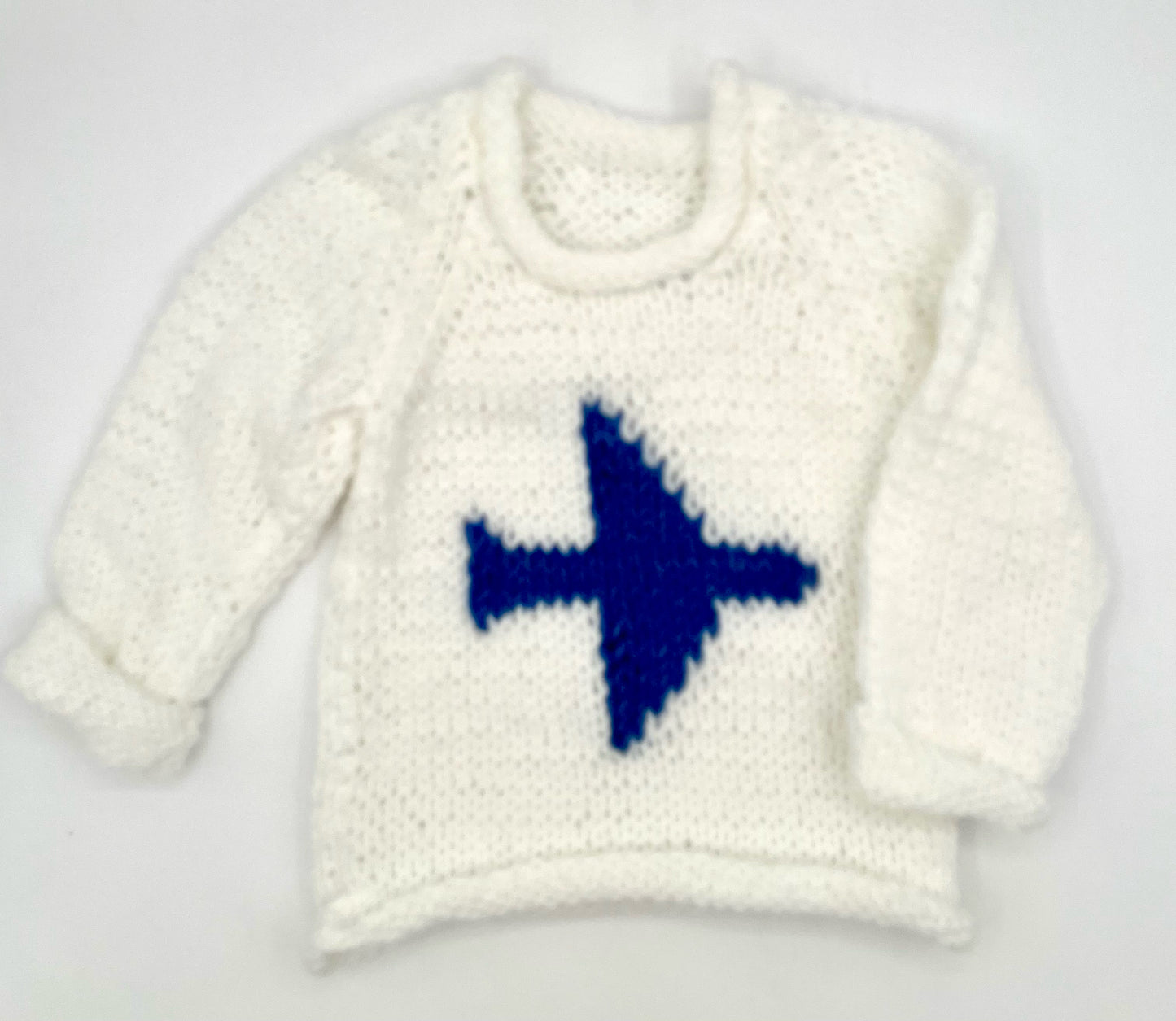 12 M White  Acrylic Knit Sweater with Denim Blue Airplane