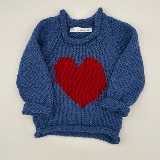 12 M Denim Blue Acrylic Knit Sweater with Heart