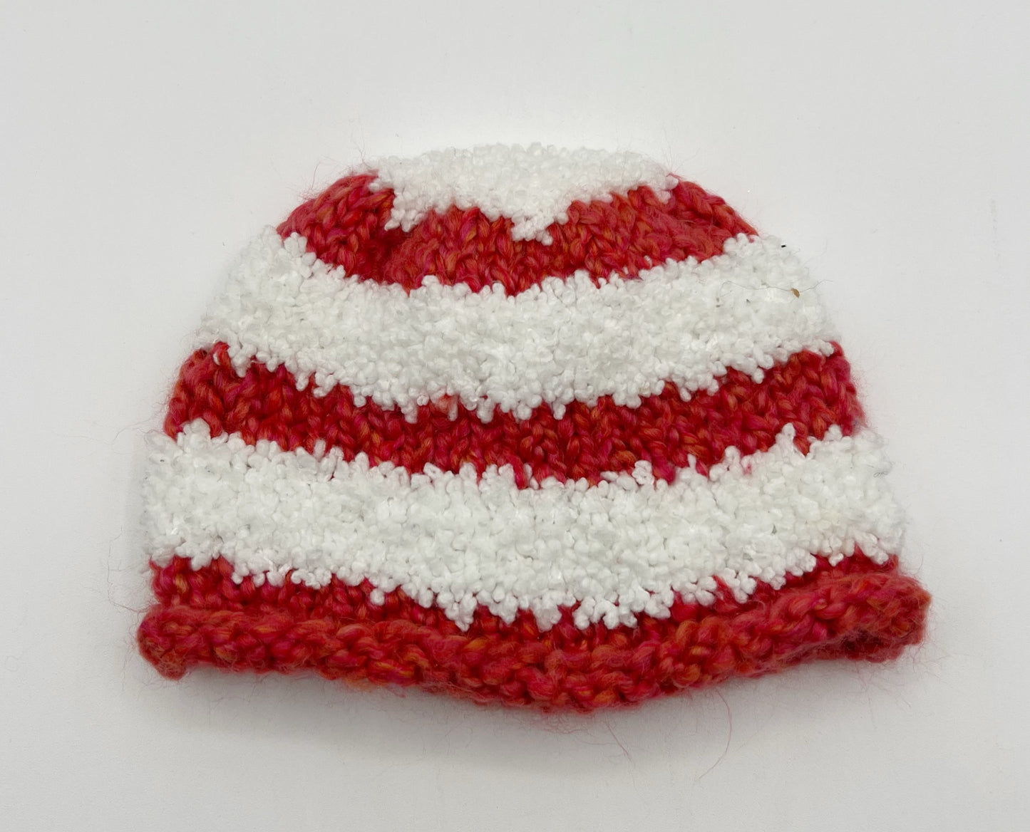 0-3 M White & Coral Acrylic Knit Beanie