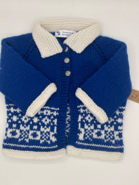 12-18 M Royal Blue and White Acrylic Fair Isle Knit Cardigan