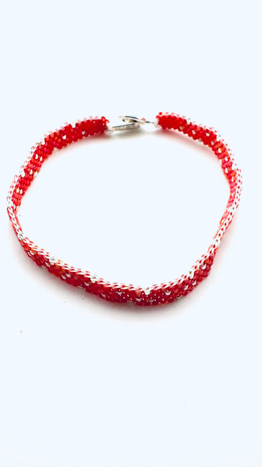 Beaded Raindrop Bracelet, Red and Silver