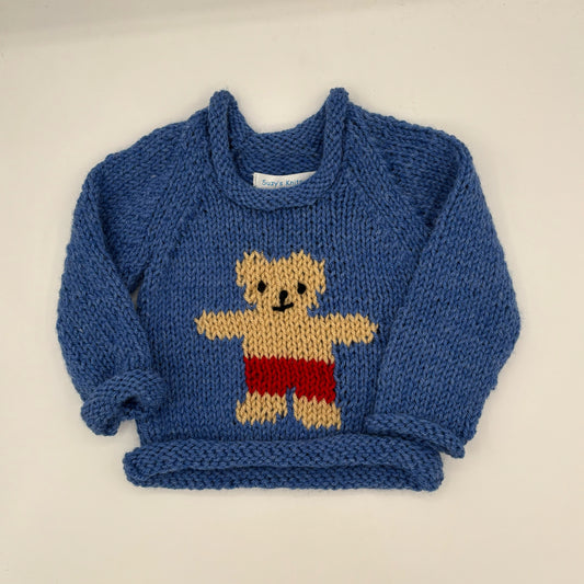 12 M Denim Blue Acrylic Knit Sweater with Bear