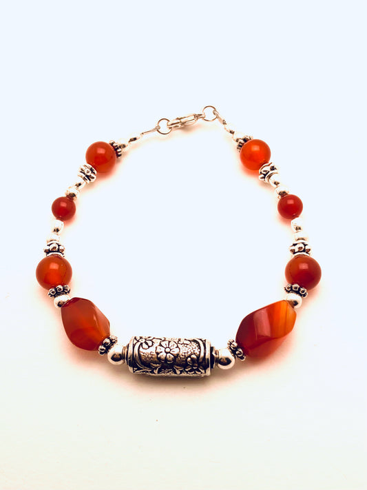 Sterling Silver Bracelet with Carnelians