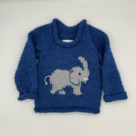 12 M Denim Blue Acrylic Knit Sweater with Elephant