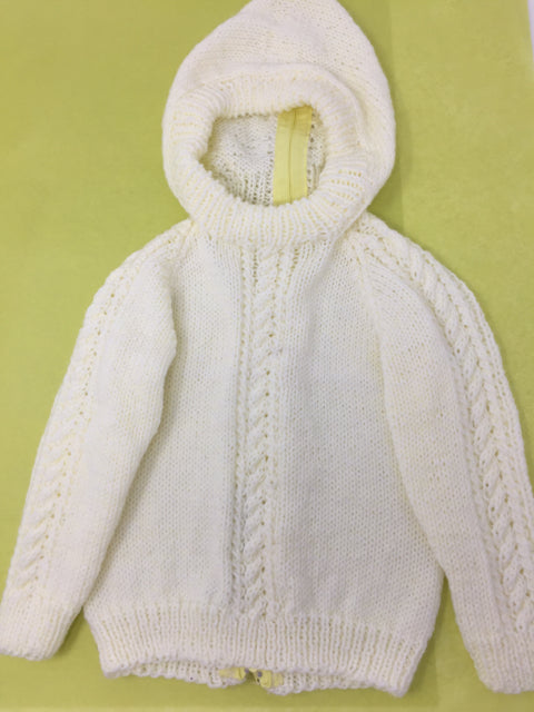 6 M Acrylic White with Pink Jinges Back Zip Hooded Sweater