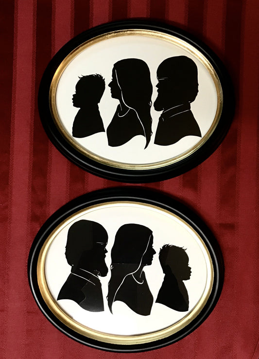 Three Original Silhouettes and Three Copies in Two Large Oval Frames