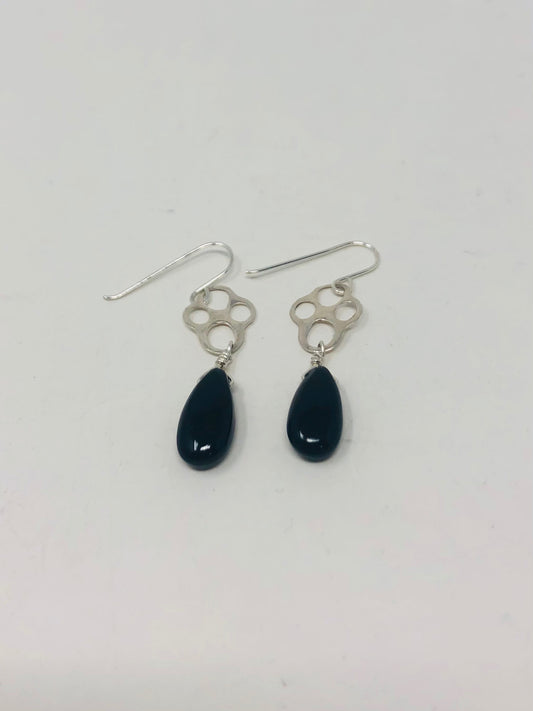 Link with Long Onyx Drop Steerling Earrings