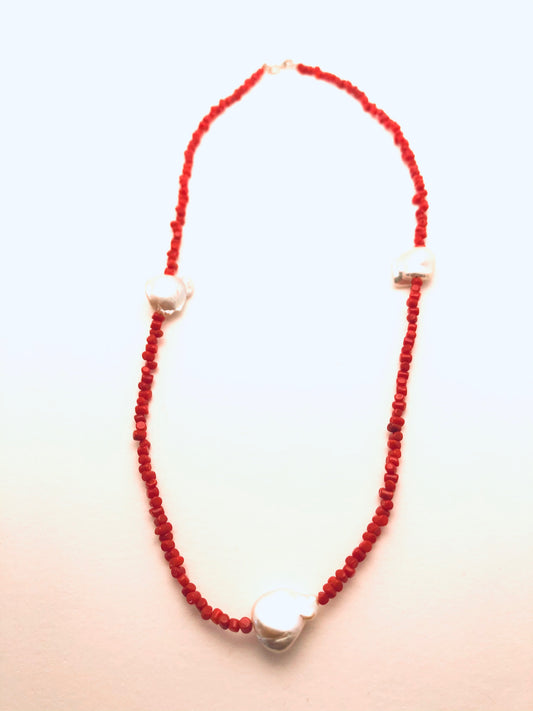 Meditteranean Coral and Baroque Fresh Water Pearls