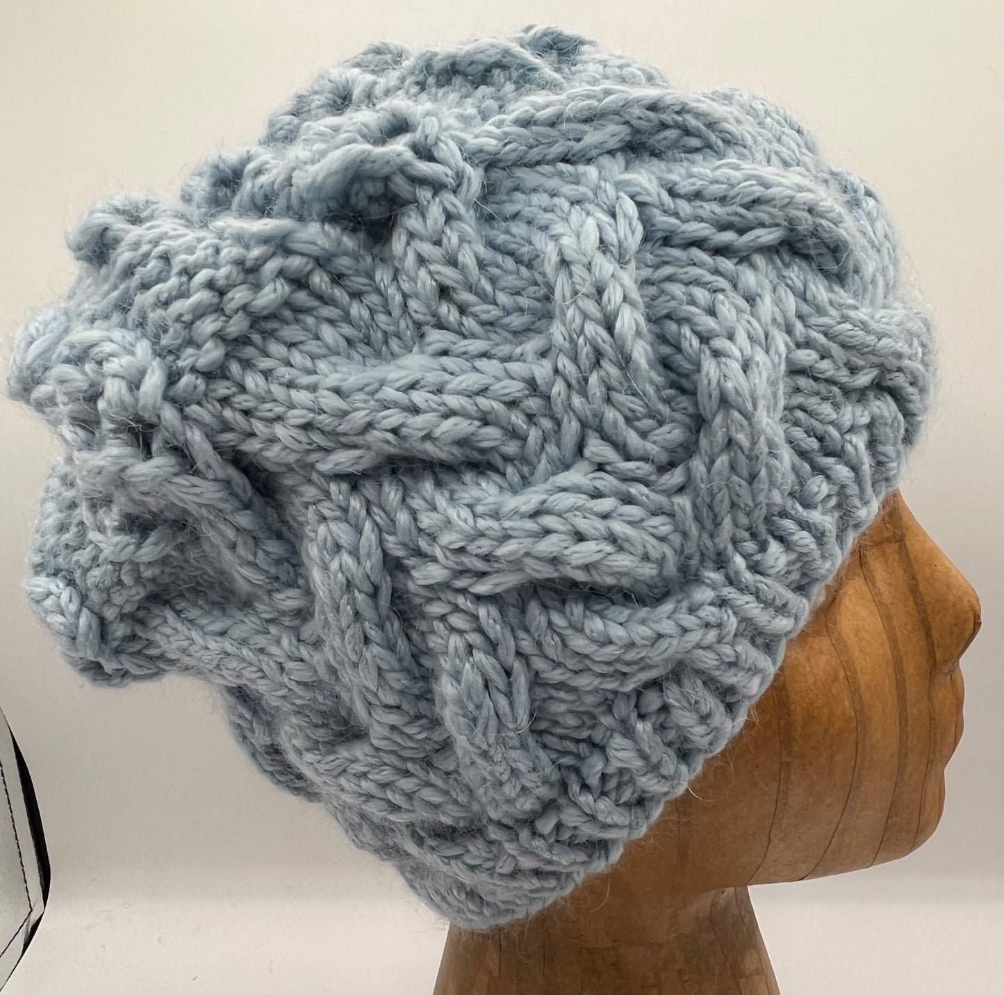 Light Blue Wool Cabled Knit Beanie