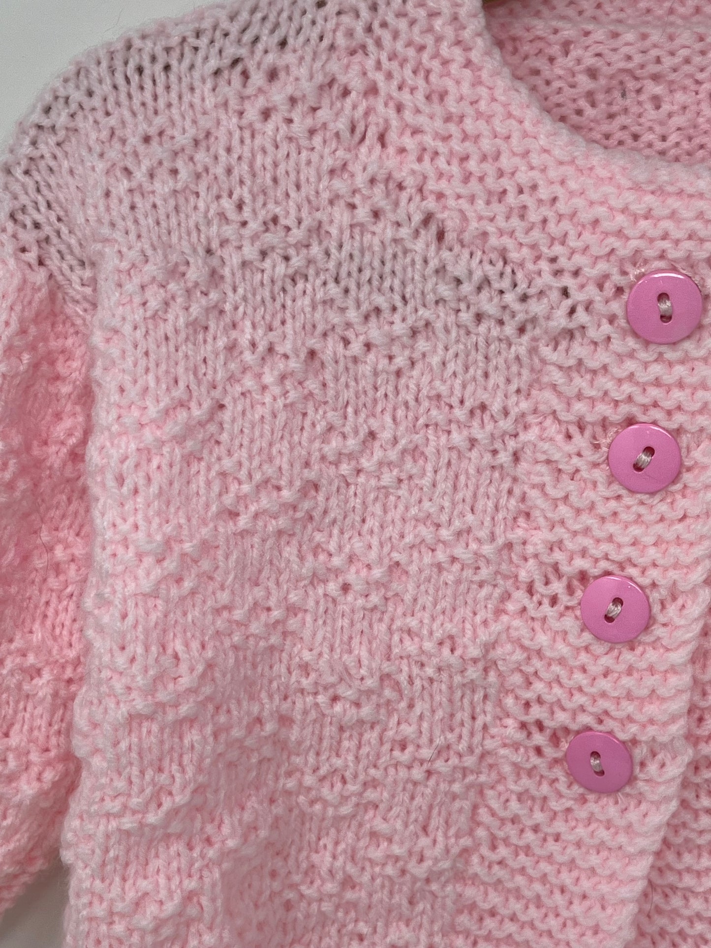 0-3 M Pink Acrylic Blend Cardigan, Hat & Bootie set