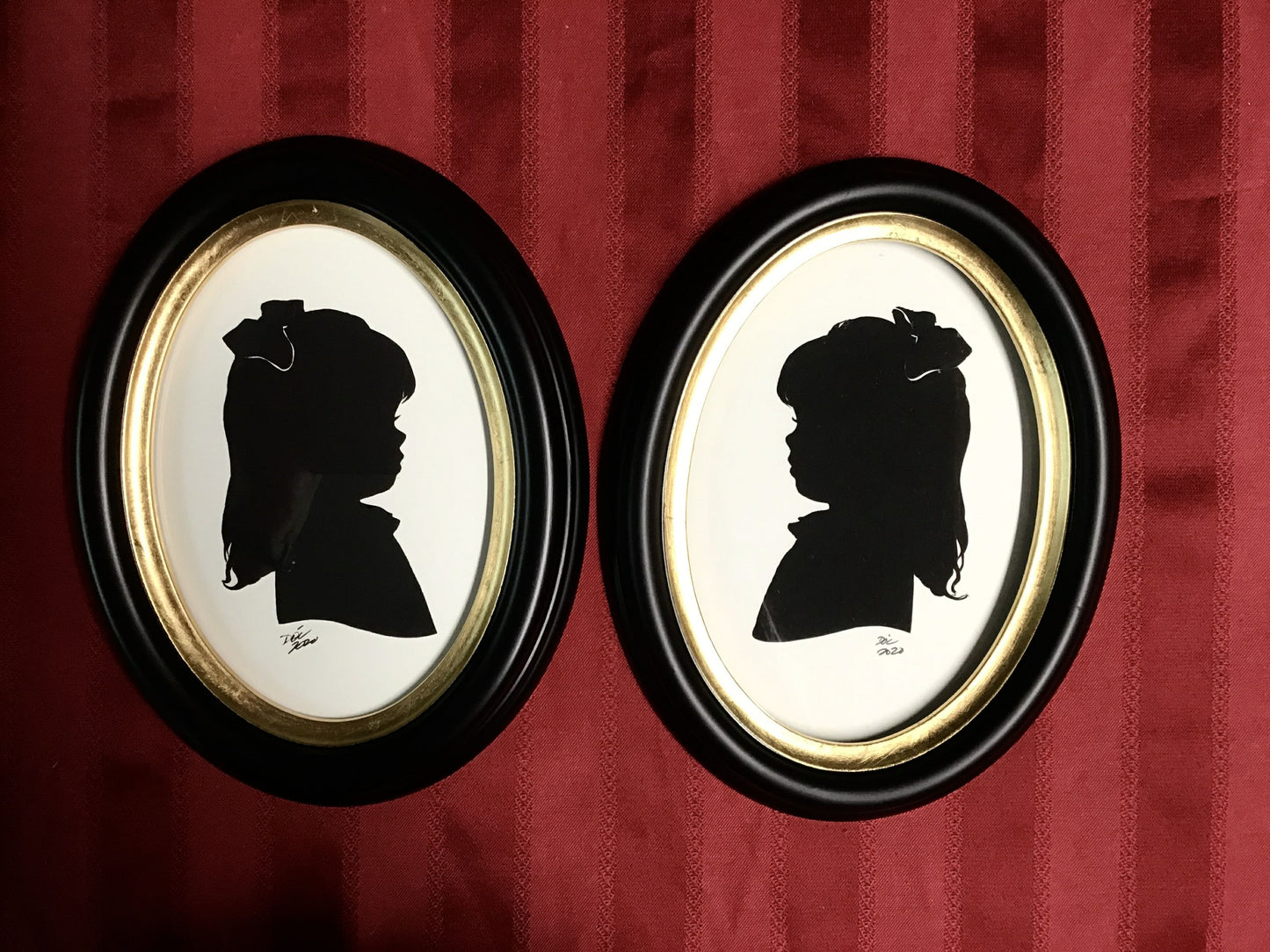 Original Silhouette and One Copy, Mounted in Two Oval Frames