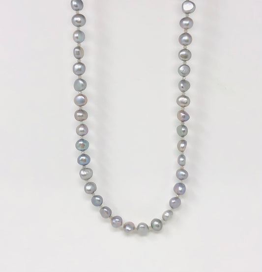 Silver Pearl, Grey Moonstrone and Hill Tribe Silver Necklace