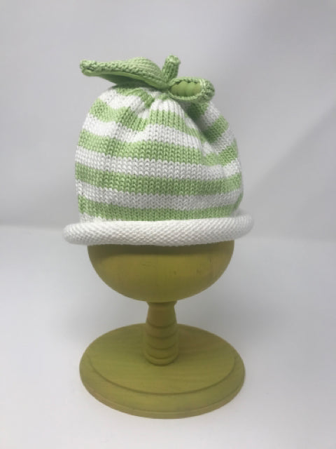 1-2 Y Green & White Striped Cotton Knit Sweet Pea Hat
