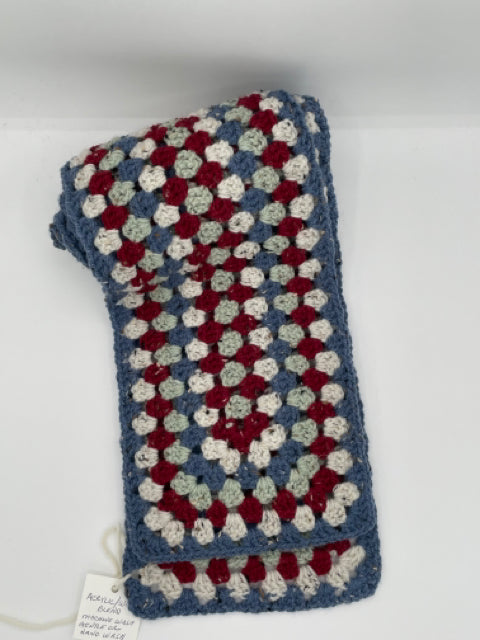 Red, White, and Blue Tweed Wool and Acrylic Crochet Scarf