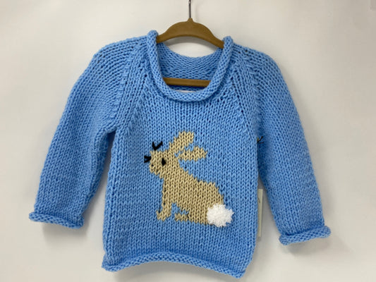 12 M Light Blue Acrylic Knit Sweater with Ecru Bunny