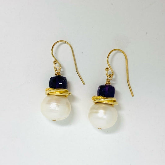 Pearl & Amethyst with a Twist Ring Earrings