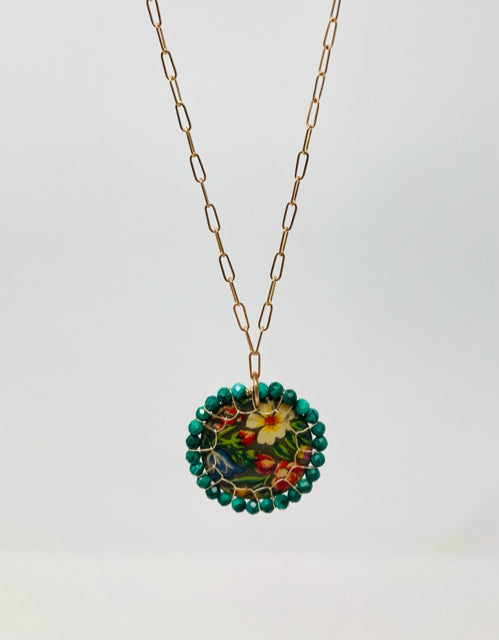 Stitched "Morgaine" Malacite and Bronze Necklace